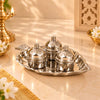 Image 1 of Default Title for the product Spillbox Traditional Handcrafted Steel Thali kumkum Plate for Pooja 3 Bowls