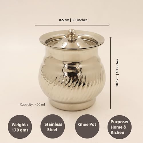Image 3 of Spillbox Stainless Steel Ghee Pot with Spoon 400ml