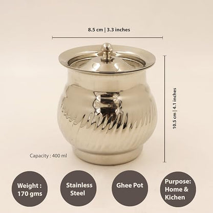 Image 3 of Spillbox Stainless Steel Ghee Pot with Spoon 400ml