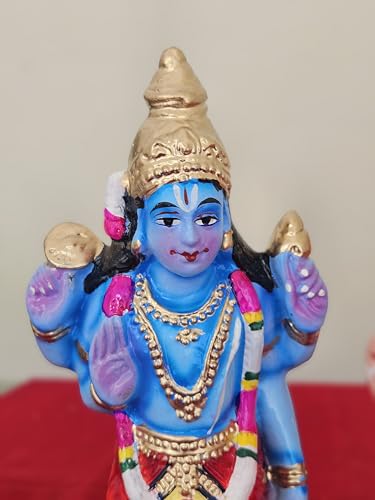 Image 5 of Breeze Handicrafts Paper Mache Golu Doll, Ramanujar Doing alngaram to god Vishnu, Navratri Golu Bommai Display for golu Stand ramanujar Vishnu alankaram