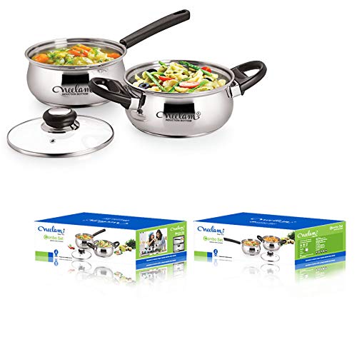 Image 4 of neelam Stainless Steel Induction Bottom Frying Pan & Kadai Combo