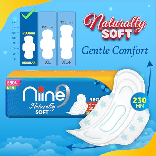 Image 5 of Niine Naturally Soft Regular Sanitary Napkins for women|230mm Long| Extra Soft & Cottony for Rash Control|2x Absorption|Anti-Leak Lock Protection |Super Saver Pack|(Pack of 4) 72 Pads