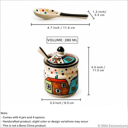 Image 7 of ExclusiveLane The Hut Ceramic Pickle Jars with Spoon Set of 4 280 ml Multicolor