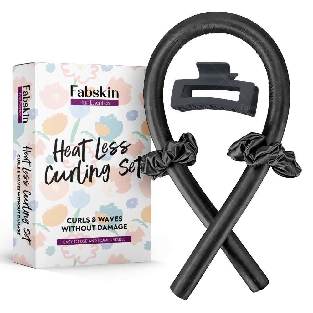Image 1 of 1 Pc / Pack of 1 for the product Fabskin Heatless Hair Curler Set With Hair Curling Rod, Scrunchies & Claw Clip - Black