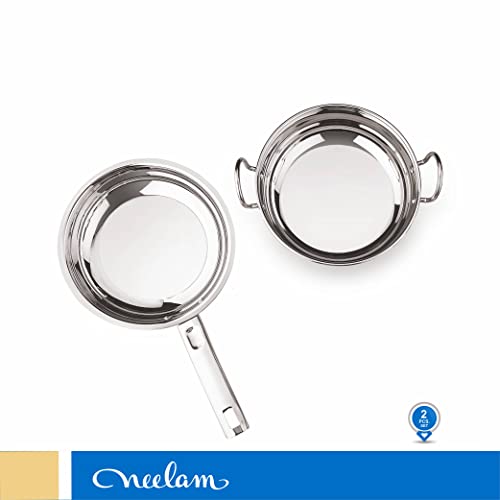 Image 2 of neelam Stainless Steel Induction Bottom Large Fry Pan & Kadai Combo