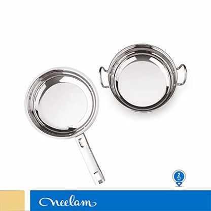 Image 2 of neelam Stainless Steel Induction Bottom Large Fry Pan & Kadai Combo