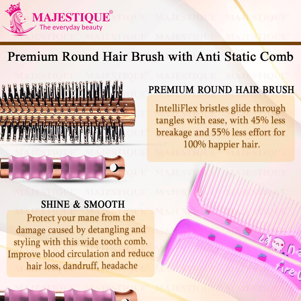 Image 3 of Majestique Round Hair Brush With Comb (Set of 2)
