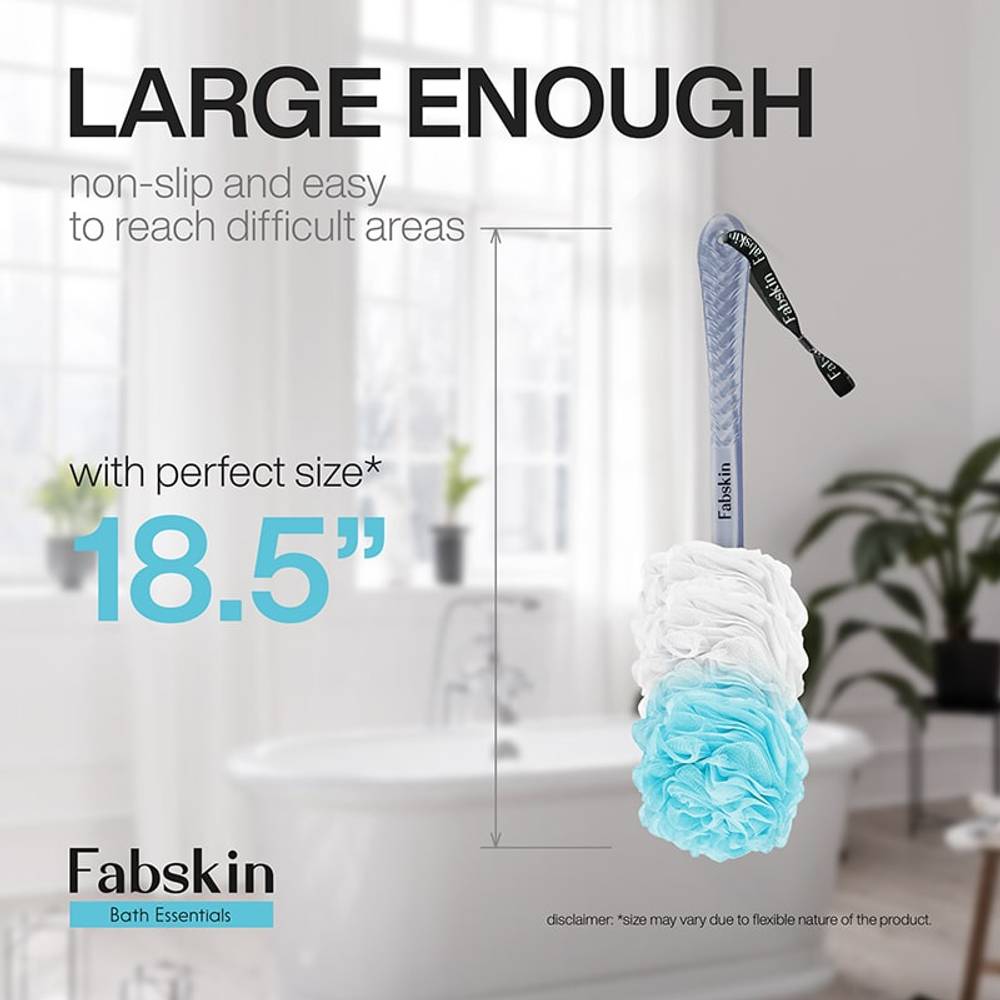 Image 5 of Fabskin Bath Brush Loofah For Men & Women With Long Plastic Handle Blue & White