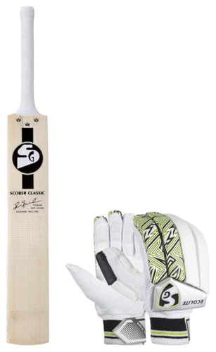 Image 1 of Default Title for the product SG Scorer Classic Kashmir Willow Cricket Bat Size 5 with SG Ecolite RH Batting Gloves Junior