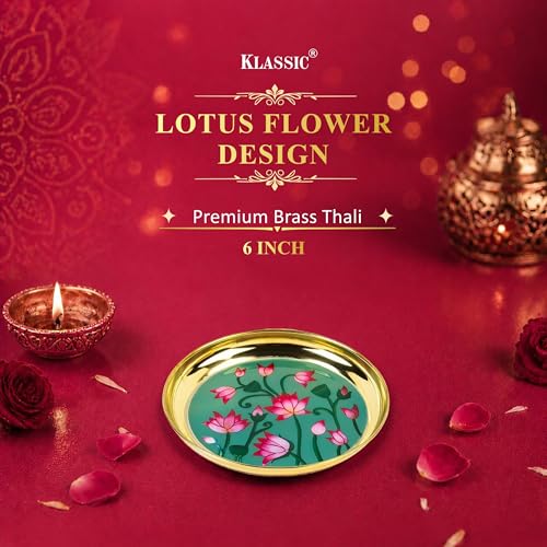 Image 5 of Klassic 6 Inch Handcrafted Brass Thali/Aarti Plate | Lotus Design, Medium (Pack Of 1)