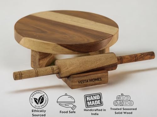 Image 5 of Vesta Homes Wooden Chakla/Pastryboard for Kitchen | Premium Solid Wood Roti Rolling Board | 10 * 10 * 3 Inches