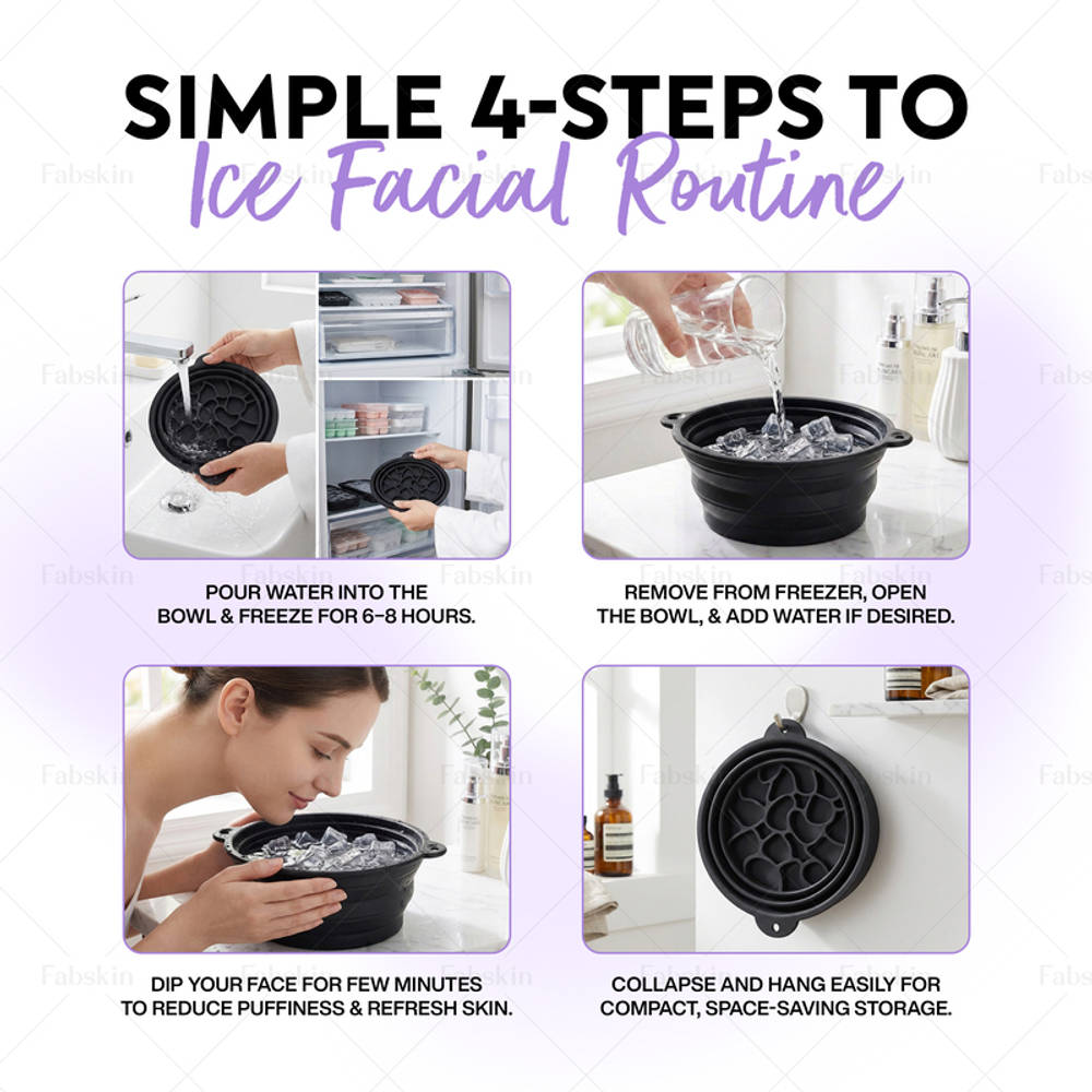 Image 4 of Fabskin Ice Face Bowl For Facial Icing & Cold Water Therapy - Black With Cleansing Spong