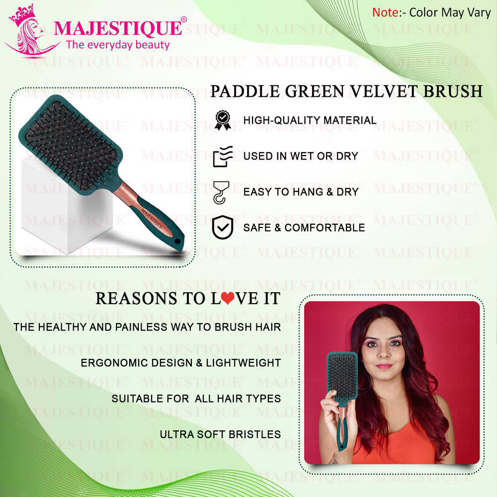 Image 6 of Majestique Paddle Green Velvet Air Cushion Hair Brush