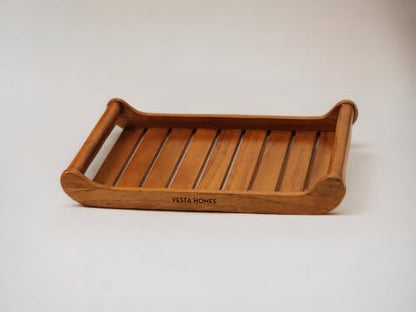 Image 4 of Vesta Homes Large Teak Wood Rectangular Serving Tray 38 X 25 X 6 Cm