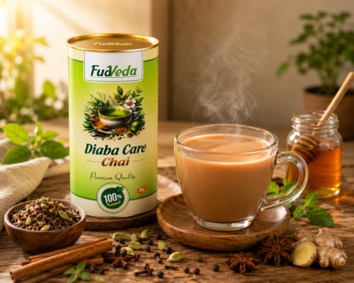 Image 4 of FudVeda Premium Natural Loose Leaf Tea | Authentic Tea Blend | Rich Aroma & Smooth Taste | Hygienically Packed | Daily Refreshment (Diaba Care Chai, Pack of 1)