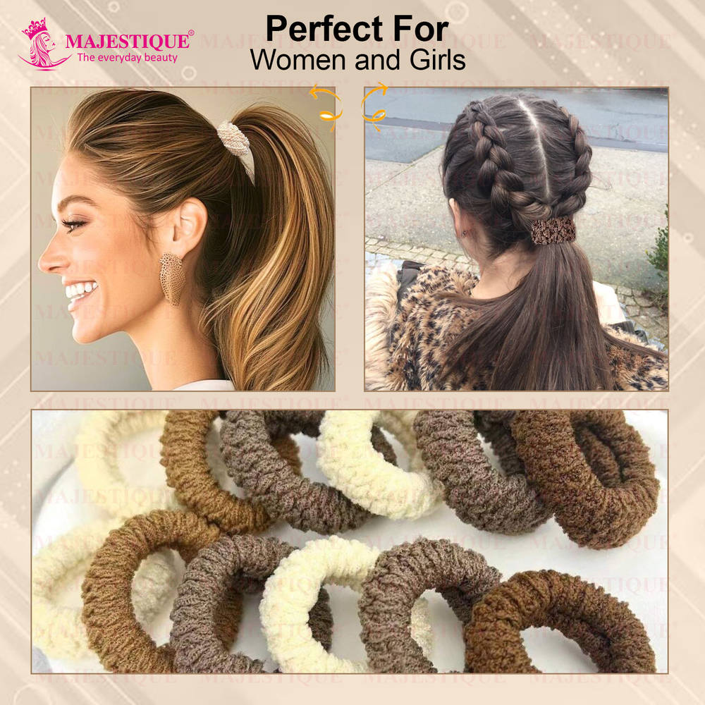Image 3 of Majestique Soft Cotton Stretchable Rubber Band Hair Ties Ponytail Holder - 12Pcs (Multicolor)