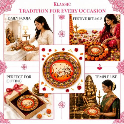 Image 5 of Klassic 8 Inch Handcrafted Brass Thali/Aarti Plate, Medium(Pack Of 1, Golden)