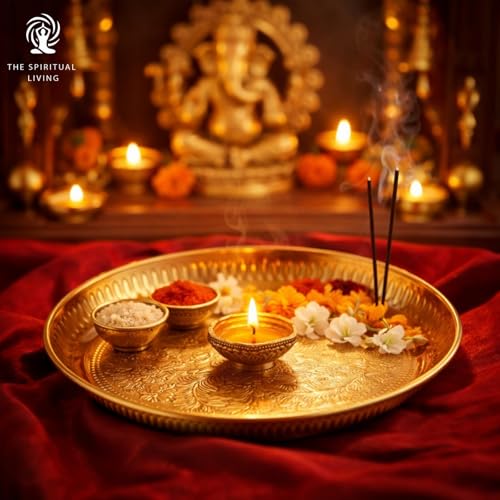 Image 3 of The Spiritual Living Brass Aarti Thali For Puja, 8 Inch