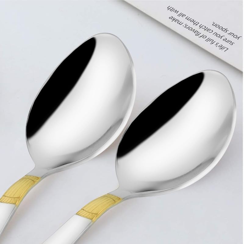 Image 6 of Parage 6 Pieces Stainless Steel 24k Golden Dinner Spoons Set, 16 cm