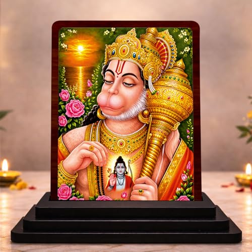 Image 1 of Default Title for the product 4x5 Inch Hanuman Wooden Idol with HD Print | Vibrant Devotion Desk & Temple Decor