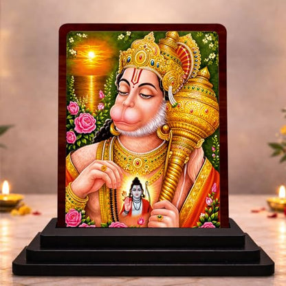 Image 1 of Default Title for the product 4x5 Inch Hanuman Wooden Idol with HD Print | Vibrant Devotion Desk & Temple Decor