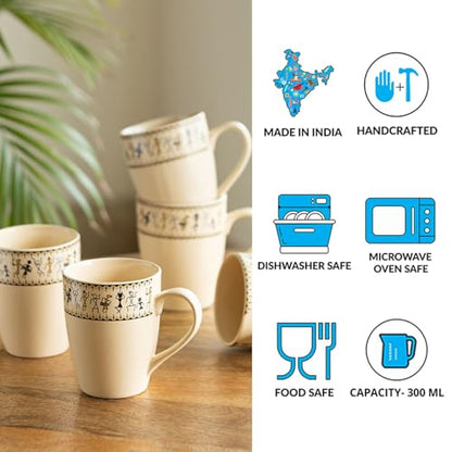Image 4 of ExclusiveLane Warli Village Tales Handcrafted Ceramic Coffee Mugs Set of 6 (300 ml)