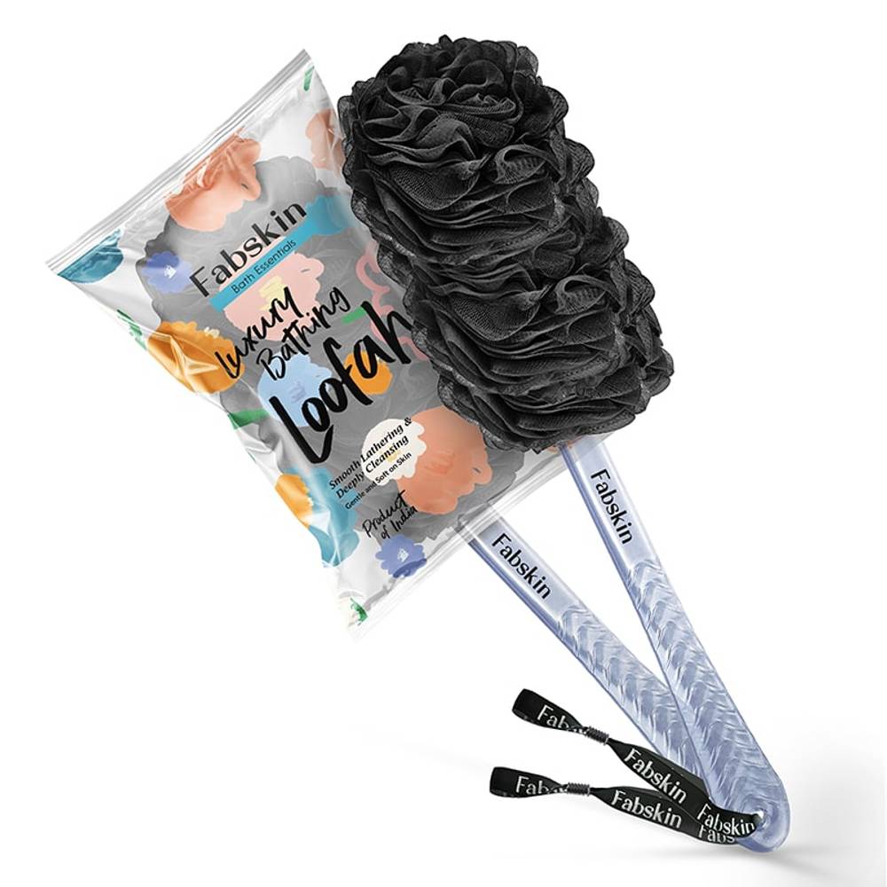 Image 1 of 1 Pc / Pack of 1 for the product Fabskin Bath Brush Loofah For Men & Women With Long Plastic Handle Black