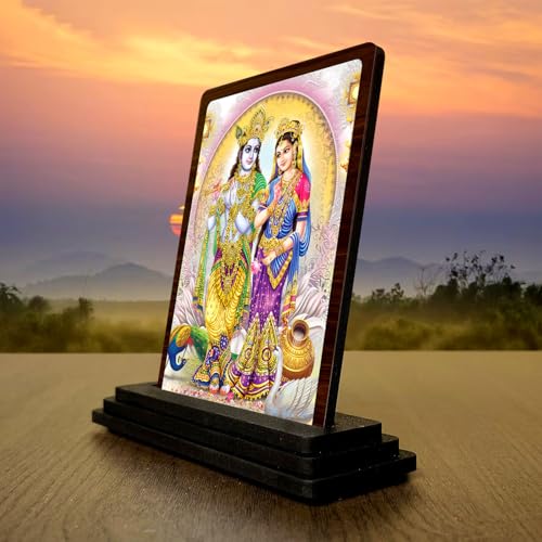 Image 3 of Festive Worship Radha Krishna Wooden Table Idol 4x5 Inch HD Printed Decorative Piece