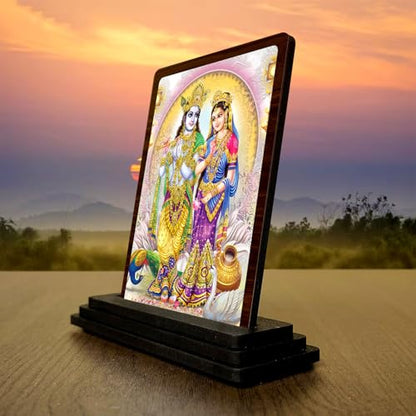 Image 3 of Festive Worship Radha Krishna Wooden Table Idol 4x5 Inch HD Printed Decorative Piece