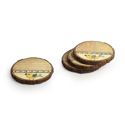 Image 2 of ExclusiveLane Yellow Sparrows Handpainted Decorative Wooden Coasters Set of 4