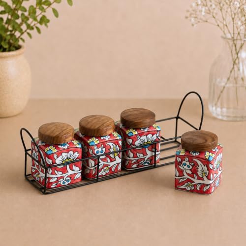 Image 1 of Default Title for the product ExclusiveLane Mughal Cuboidal Airtight Ceramic Jars for Kitchen Storage (Set of 4, 240 ml)