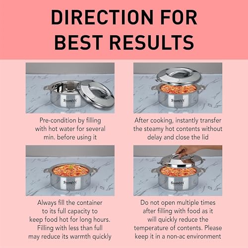 Image 4 of Sumeet Stainless Steel Insulated Casserole Hot Pot – Double Wall Thermal Hot Food Container, 1.6L, Mirror Finish, Silver