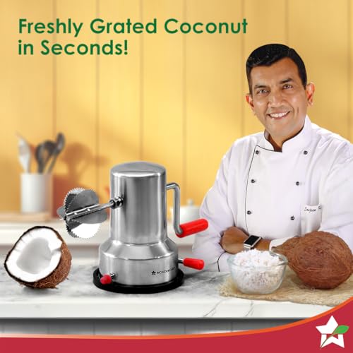 Image 4 of Wonderchef Coconut Scraper, Sturdy Stainless-Steel Body, Sharp Blades, Durable Tabletop Handy Kitchen Tool, Suction Base for Stability, Scraper Shredder Peeler, Safe & Quick, Silver