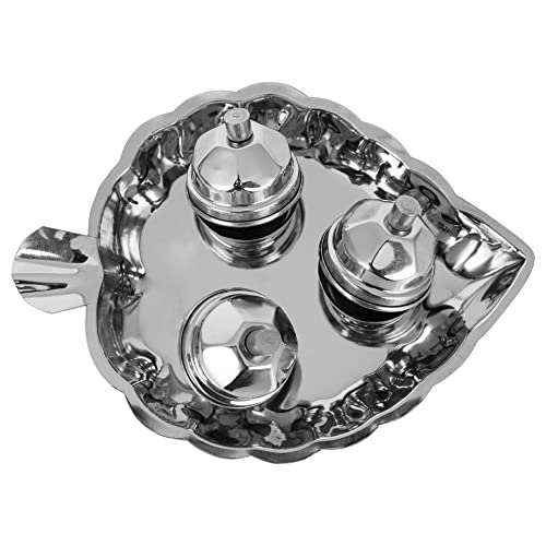 Image 3 of Spillbox Traditional Handcrafted Steel Thali kumkum Plate for Pooja 3 Bowls