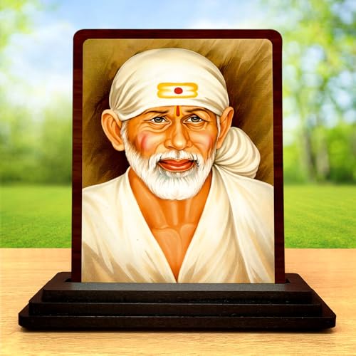 Image 2 of Sai Baba Small Wooden Idol 4x5 Inch Vibrant Devotion HD Printed Home Decor