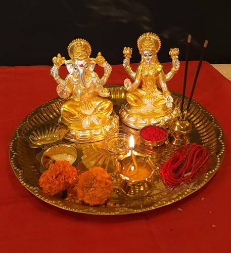 Image 6 of Gold Art India Round Laxmi Ganesh Gold & Silver Plated Two Tone Matte Idol (5" Inch)