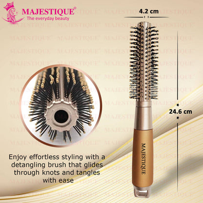 Image 2 of Majestique Golden Round Blow Drying Hair Brush with Refresh and Extended Nylon Bristles