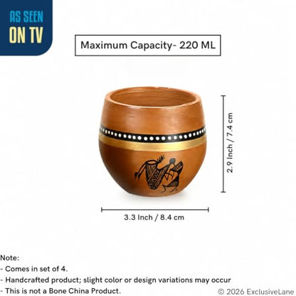 Image 6 of ExclusiveLane Warli Clay Terracotta Kullad Cups Set (Set of 4, 220 ml)