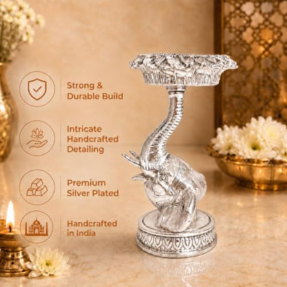 Image 2 of Elaris 999 Pure Silver Plated Elephant Candle Holder Showpiece – 5.31 Inch, Silver Plated