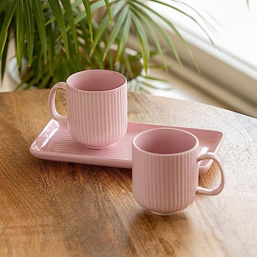 Image 1 of Pink for the product ExclusiveLane Coral Reef Ceramic Coffee Mugs Set of 2 with Tray 300 ML