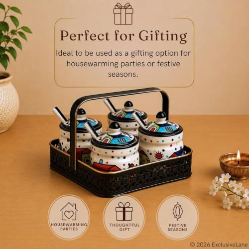 Image 7 of ExclusiveLane The Hut Multi-Purpose Ceramic Pickle Jars with Iron Holder Set of 4 220 gram Each
