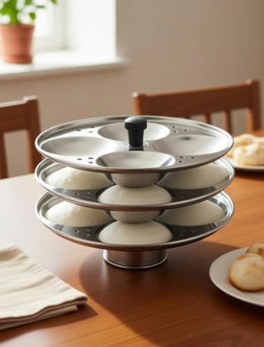 Image 3 of BLLUEX 3 Plates Stainless Steel Heavy Quality Idli Stand for 3 Liter Cooker | (12 Big Size idli Maker Stand Kitchen Tool 3 Plates, Silver)| Bigger Idli Size (12 IDLI)