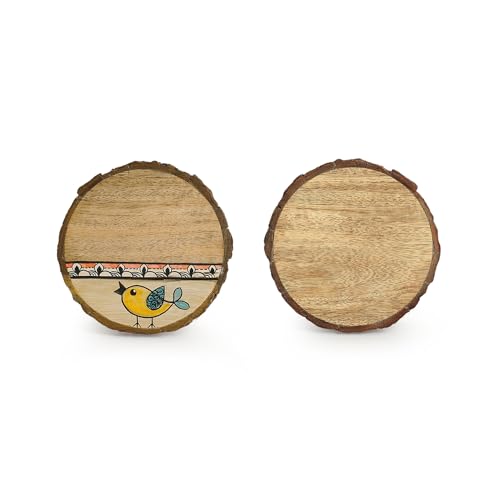 Image 3 of ExclusiveLane Yellow Sparrows Handpainted Decorative Wooden Coasters Set of 4