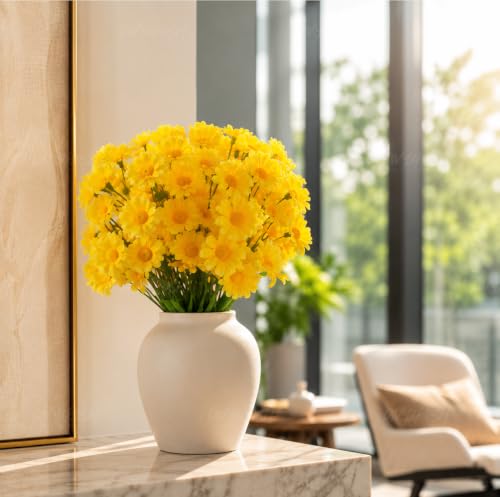 Image 1 of Default Title for the product Divyakosh Artificial Daisy Flowers Bunch for Home Decor, Pack of 5 with 150 Yellow Flowers, Faux Floral Arrangement for Vase, Living Room, Wedding, Festive & Party Decoration
