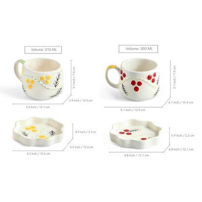 Image 7 of ExclusiveLane Sunbeam Bloom Hand-Painted Ceramic Tea Cup with Saucer Set of 2