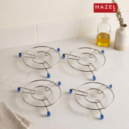 Image 2 of HAZEL Trivet Stainless Steel Hot Pot Stand with Silicone Grip 17.5 cm Set of 4
