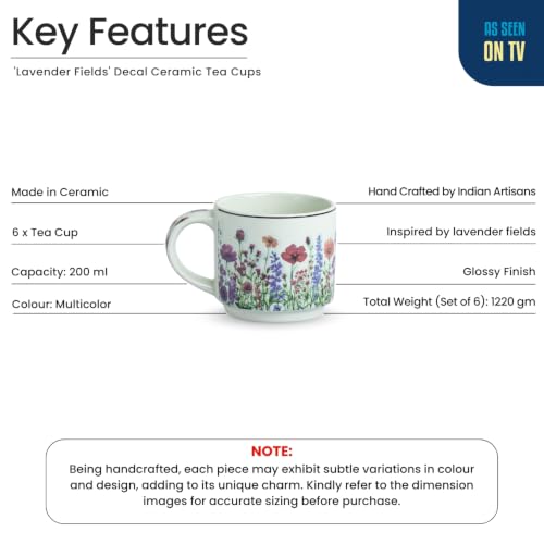 Image 4 of ExclusiveLane Lavender Fields Decal Ceramic Tea Cups Set of 6 (200 ml)