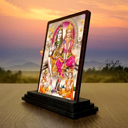 Image 3 of HD Printed Shiv Parivar Wooden Idol 4x5 Inch Ornate Frame Spiritual Showpiece
