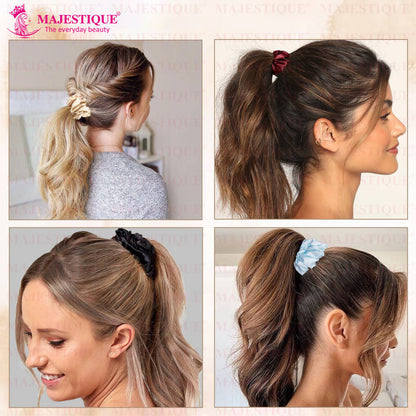 Image 5 of Majestique Satin Silk Scrunchies Ponytail Holder Hair Accessories Hair Ties - 4 Pcs (Multicolor)