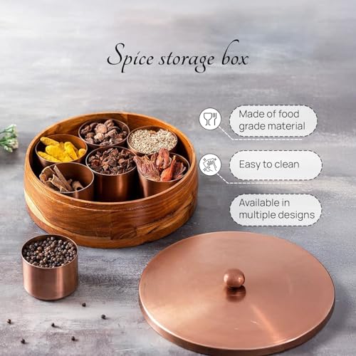 Image 9 of nestroots Wooden Masala Box with Stainless Steel Jars